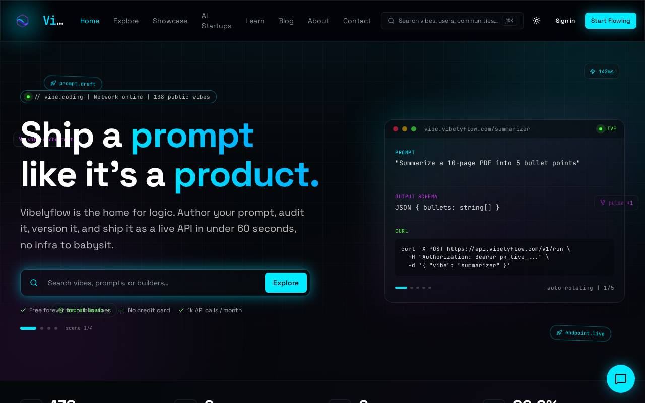 Vibelyflow website homepage